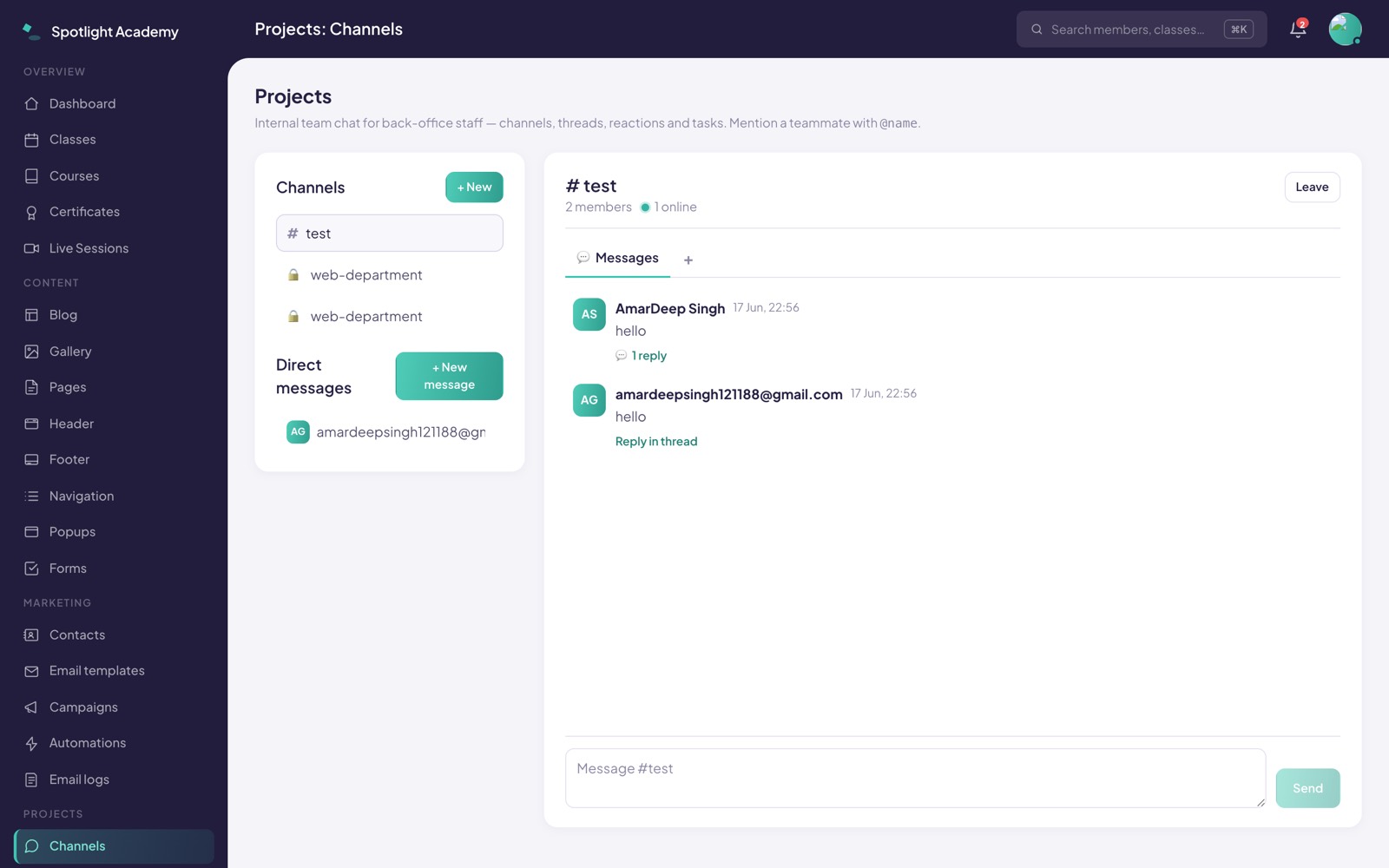 Team collaboration (Slack-parity)