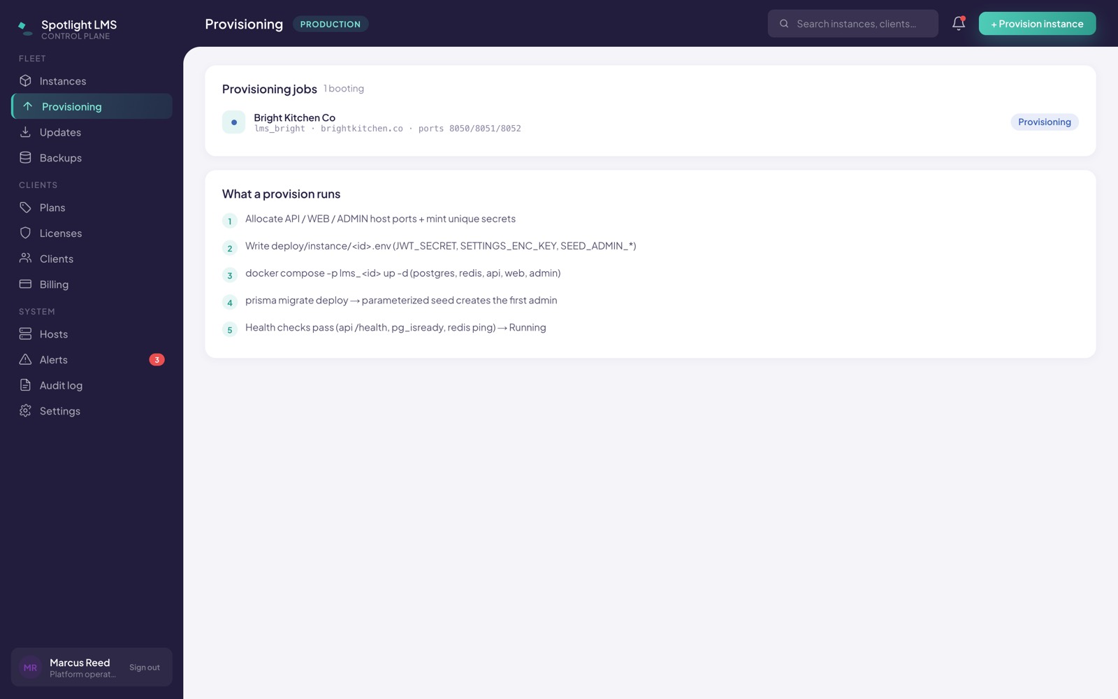 Instance provisioning